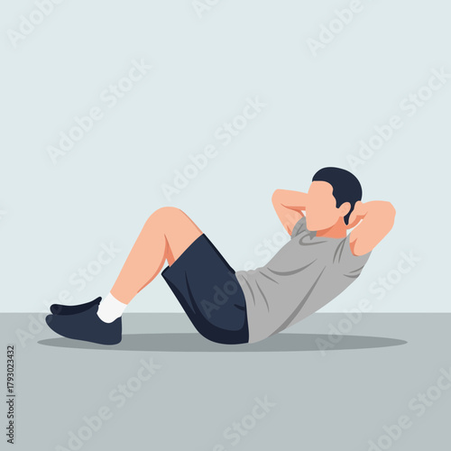 Man Doing SitUps Core Strengthening Exercise for Fitness and Health.