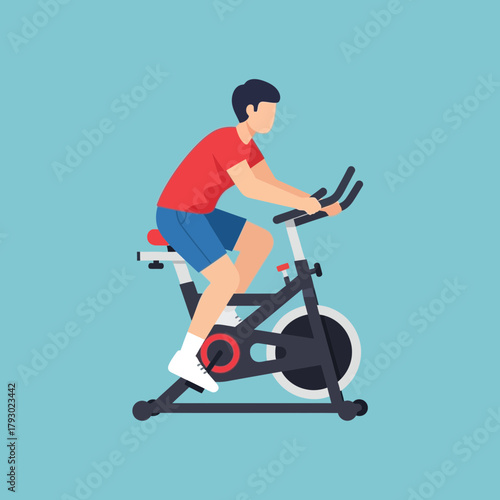 Man Exercising on Stationary Bike for Indoor Cycling Workout.
