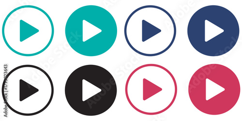 Play Buttons in Various Colors for Creative Media Use