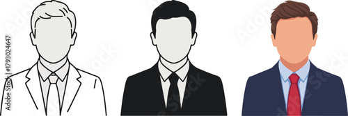 Three vector icons of men in suits with different styles business