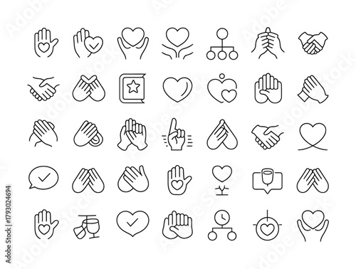 compassion support empathy and humanitarian care line icons