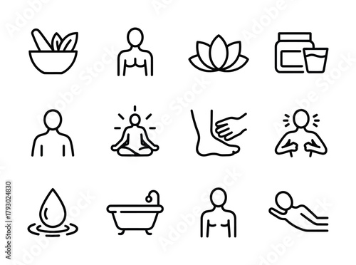 spa wellness beauty therapy and relaxation line icons