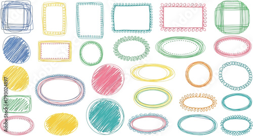 Colorful HandDrawn Frames Collection of Various Shapes on White Background