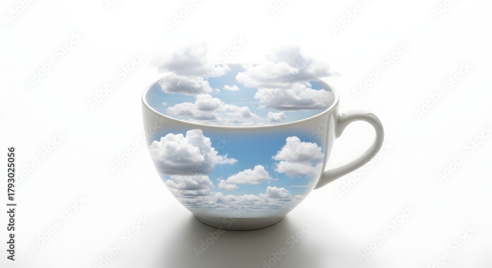 Sky and Clouds Inside a White Coffee Cup