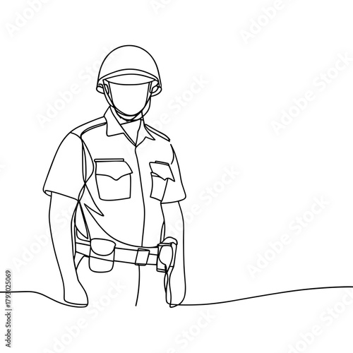 Line drawing of a police officer standing with a serious expression  