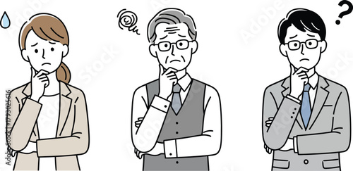 Business People Thinking Set. Problem Solving, Confusion, Question, and Decision Making.