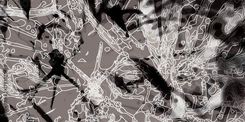 Black and white abstract watercolor texture. Modern painting. Avant-garde art. Reminiscent of street graffiti. Underground, grunge. Monochrome pattern. Acrylic, watercolor