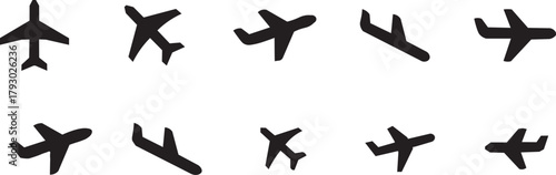 Plane icon set. Flight transport symbol. Airplane icon vector. Travel flat illustration. Travel symbol .Plane icon set.  with line trace.