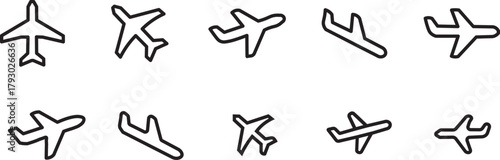 Plane icon set. Flight transport symbol. Airplane icon vector. Travel flat illustration. Travel symbol .Plane icon set.  with line trace.