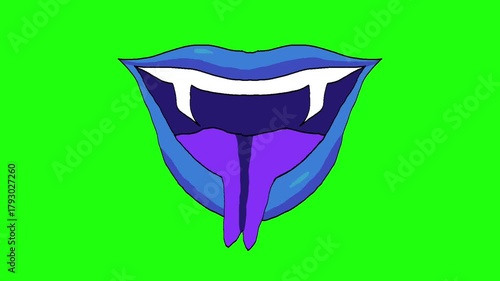 Fantasy style vampire mouth with dominant blue and purple colors that are striking, suitable for Halloween themes, fantasy characters, or designs that combine elements of horror and imagination.