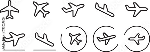 Plane icon set. Flight transport symbol. Airplane icon vector. Travel flat illustration. Travel symbol .Plane icon set.  with line trace.