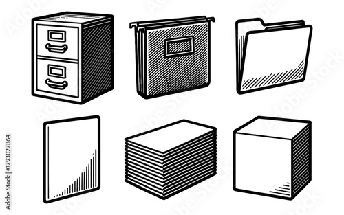 Hand drawn office file and document icons for organizational design