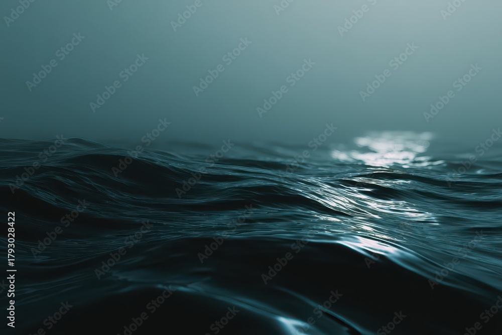 Fototapeta premium Dark water surface: atmospheric abstract render with deep indigo hues and soft waves