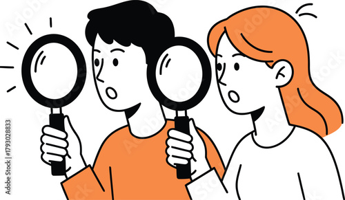 People Looking with Magnifying Glasses. Search, Discovery, Research, and Analysis.