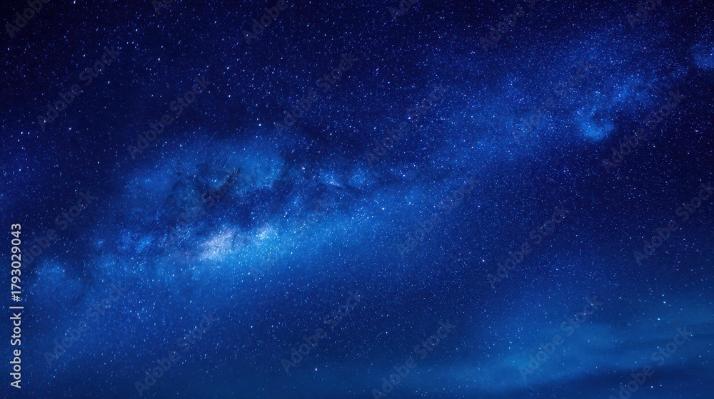 Fototapeta premium Deep night sky panorama with Milky Way arc, nebula glow, and subtle grain