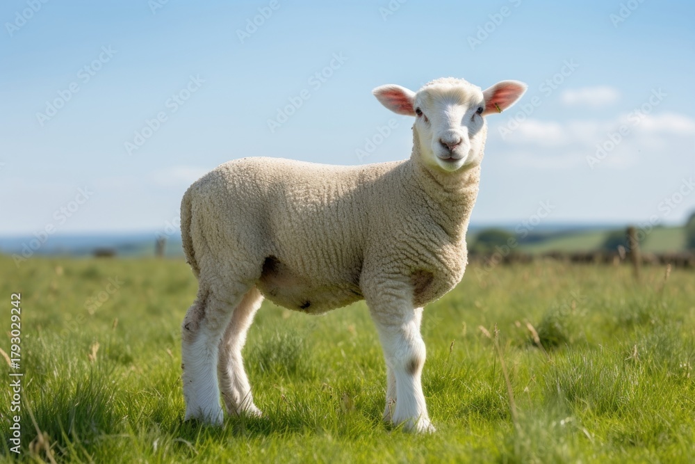 Fototapeta premium Lamb livestock outdoors standing.