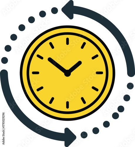 Time Cycle and Management Line Icon. Clock with Refresh and Circular Arrows Symbol.