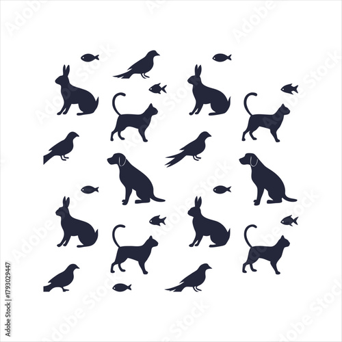 Set of cat and animal silhouettes