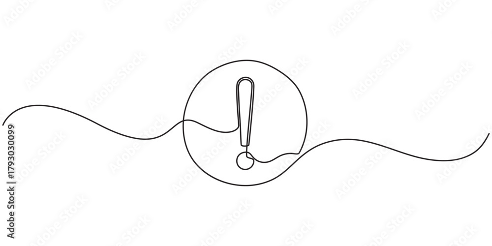 Obraz premium Attention Getting Continuous Line Editable Stroke Icon, Continuous linear drawing of exclamation mark. Single-line drawing of an exclamation mark. Exclamation mark in one line style vector.