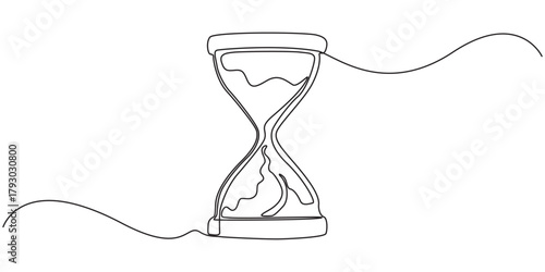 Continuous line drawing of hourglass. One line of hourglass. Hourglass continuous line art. Editable outline, One continuous line drawing of hourglass with flow sand. Retro timer as time passing.