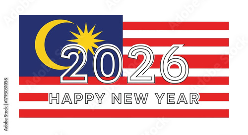 Celebrate 2026 Happy New Year with Malaysian flag design