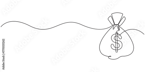 Money continuous one line finance art graph financial icon coin. Continuous one line money single growth chart sketch cash concept hand investment business arrow vector drawing bank doodle background