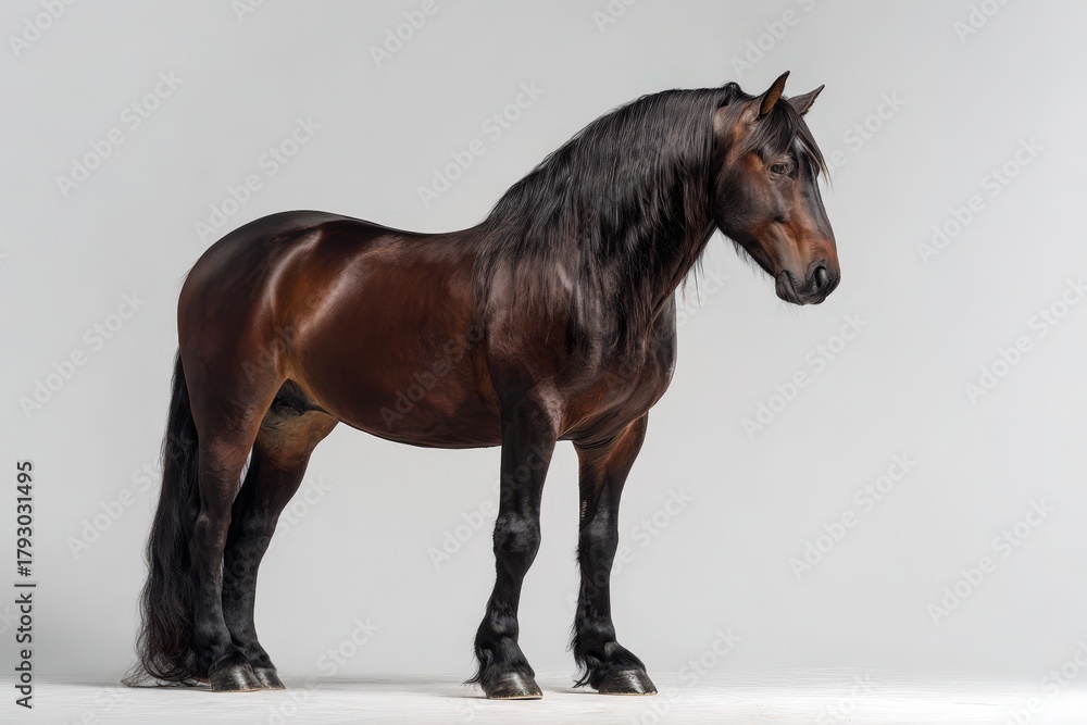 Obraz premium Glossy mane horse standing in side view with elegant posture