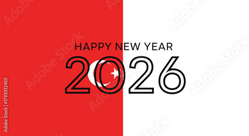 Celebrate New Year 2026 with Turkish flag colors and festive greetings