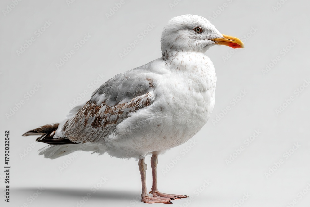 Fototapeta premium Herring gull standing on white background in natural pose
