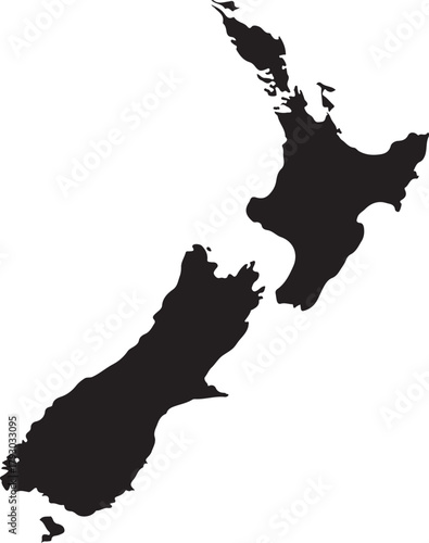 Black silhouette map of New Zealand islands on white background icon