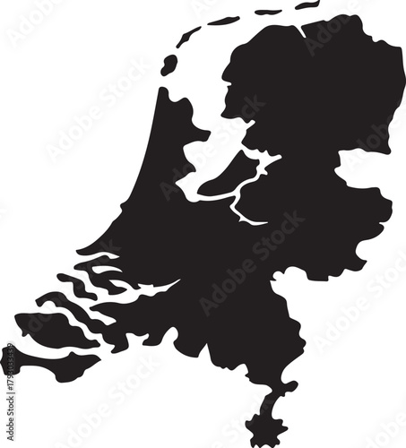 Black silhouette map of the Netherlands country outline vector
