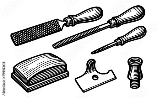 Vintage woodworking tools: handcrafted carving essentials in retro style