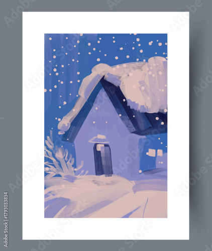 Charming frostbedecked house nestled among tall pine trees