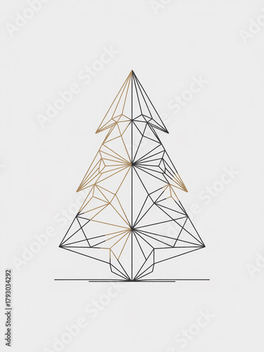 Minimal geometric Christmas tree illustration with gold and black polygonal lines