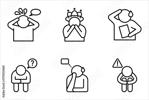 worry icon set. editable icons, can be used in logo, UI and web design, Flat illustration of vector icon on white background.