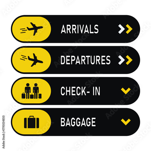 Airport signs arrivals departures checkin baggage vector graphic