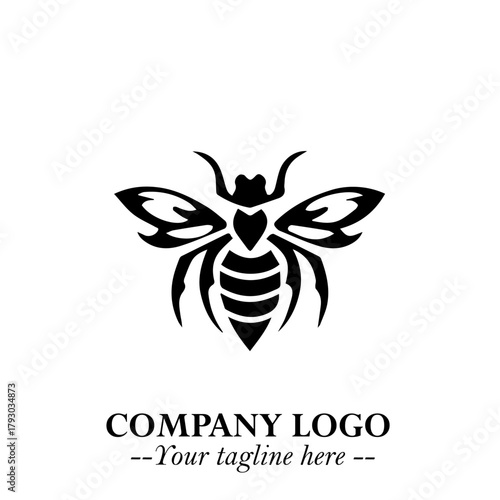 Bee Logo Symbol in Black on the White Background with Simple Modern Insect Design