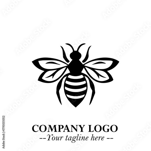 Bee Logo Symbol in Black on the White Background with Simple Modern Insect Design