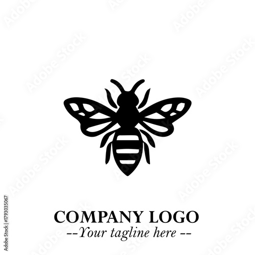 Bee Logo Symbol in Black on the White Background with Simple Modern Insect Design