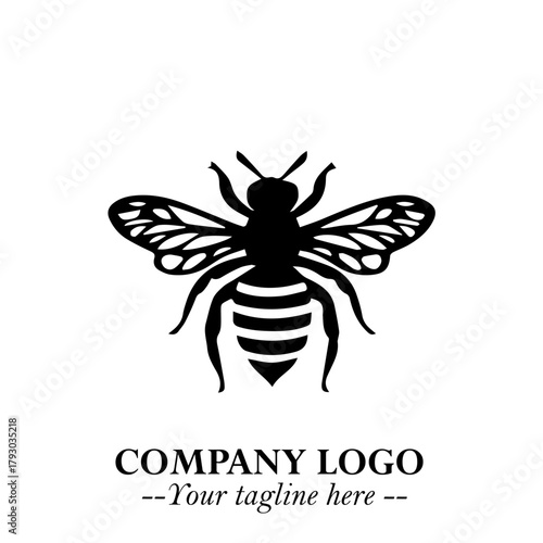 Bee Logo Symbol in Black on the White Background with Simple Modern Insect Design