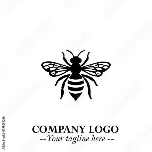 Bee Logo Symbol in Black on the White Background with Simple Modern Insect Design