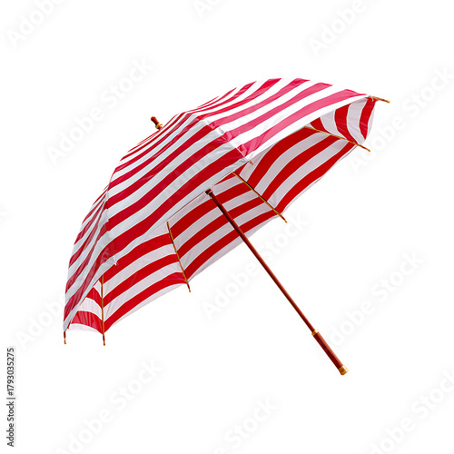 Isolated red and white umbrella on beach