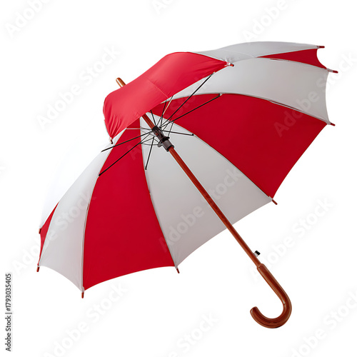Isolated red and white umbrella on beach
