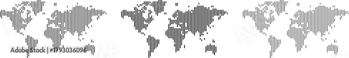 Mega set of world map in vertical line shape pattern. Abstract vertical line pattern world map with a geometric pattern. Geographical graphic design elements for technology company background