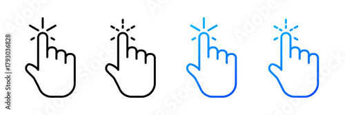 Hand Finger Click Pointer Icon Set Isolated on Transparent Background. Cursor. Vector Illustration