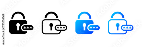 Lock Password Icon Set Isolated on Transparent Background. Security and Privacy. Vector Illustration