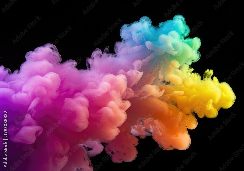 Fototapeta premium Abstract cloud of flowing colorful vapor diffusing in a dark space, creating a mystical and ephemeral background texture ,design ,movement ,futuristic