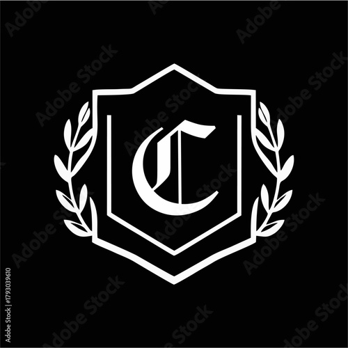 Minimalist Laurel Shield Emblem with Letter A-Z in Elegant Heraldic Design, Combining Royal Aesthetics, Classic Style, and Premium Brand Identity for Luxury and Exclusive Branding Use