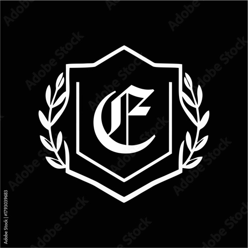 Minimalist Laurel Shield Emblem with Letter A-Z in Elegant Heraldic Design, Combining Royal Aesthetics, Classic Style, and Premium Brand Identity for Luxury and Exclusive Branding Use