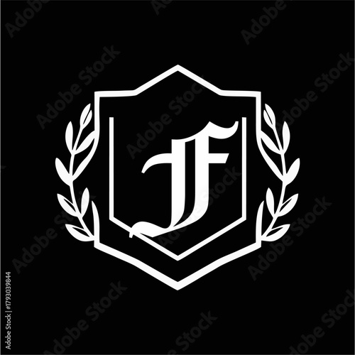 Minimalist Laurel Shield Emblem with Letter A-Z in Elegant Heraldic Design, Combining Royal Aesthetics, Classic Style, and Premium Brand Identity for Luxury and Exclusive Branding Use